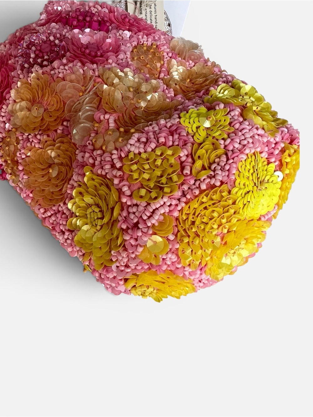 Pink & Yellow Hand Beaded Mini Bucket Bag - Picture 5 of 10